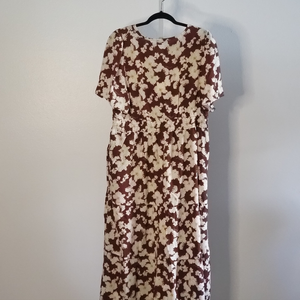 Polagram Cream and Brown Floral Midi Dress - Picture 2 of 3